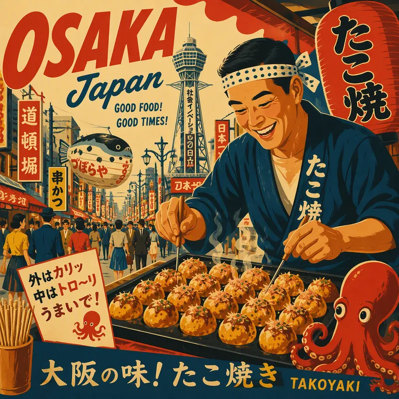Paikallisia takoyaki-herkkuja valmistumassa katukeittiössä