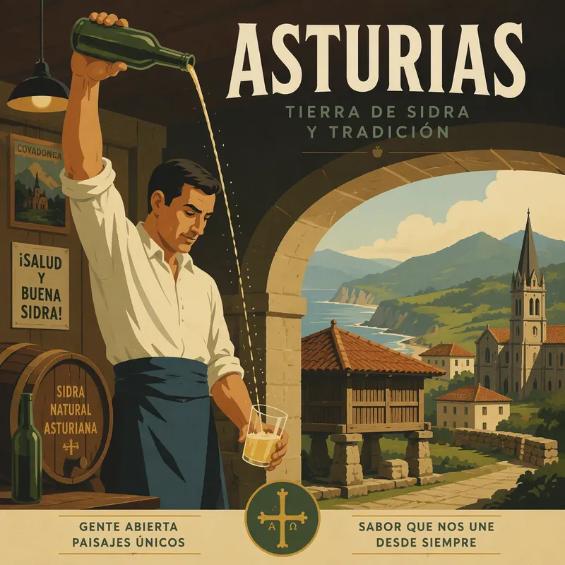 Asturialaista siideriä kaadetaan perinteiseen tapaan lasiin
