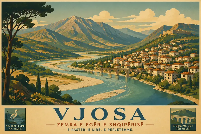 Permetin kaupunki ja Vjosa-joki laaksossa