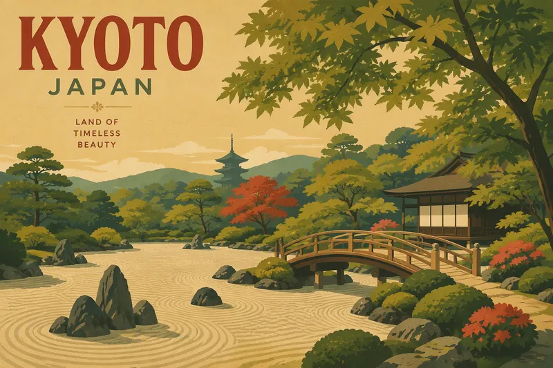 Perinteinen japanilainen puutarha puusillalla ja lammen äärellä Perinteinen japanilainen puutarha puusillalla ja lammen äärellä