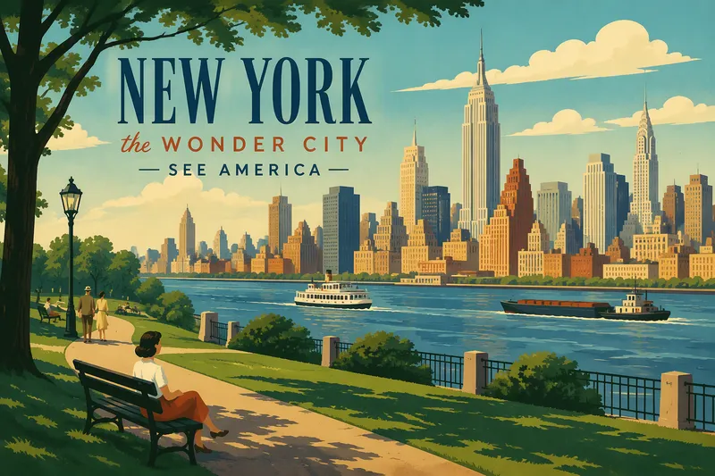 Puistoalue ja New Yorkin horisontti joen rannalla Puistoalue ja New Yorkin horisontti joen rannalla