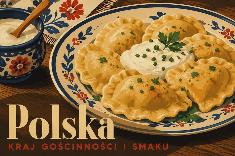 Perinteisiä puolalaisia pierogeja tarjoiltuna lautasella