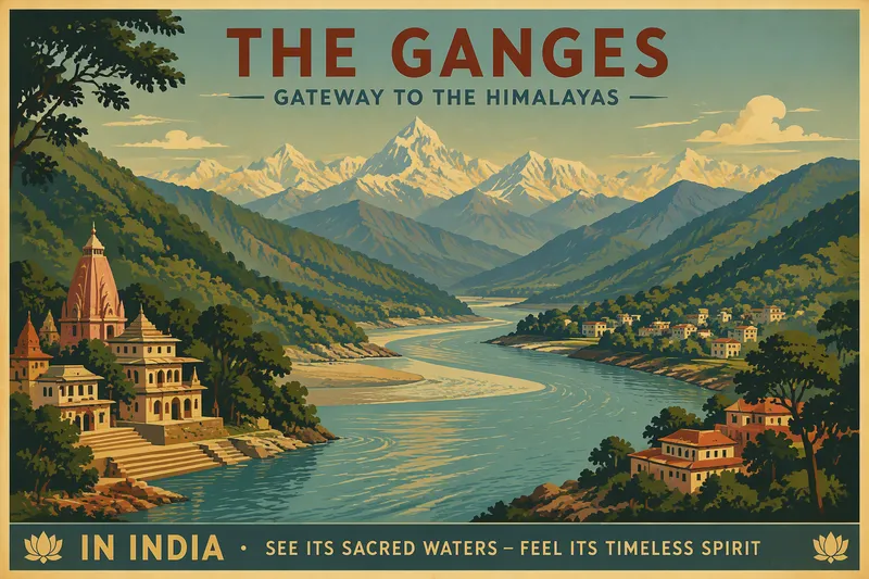 Ganges-joki ja Himalajan vuoristomaisemat Rishikeshissä