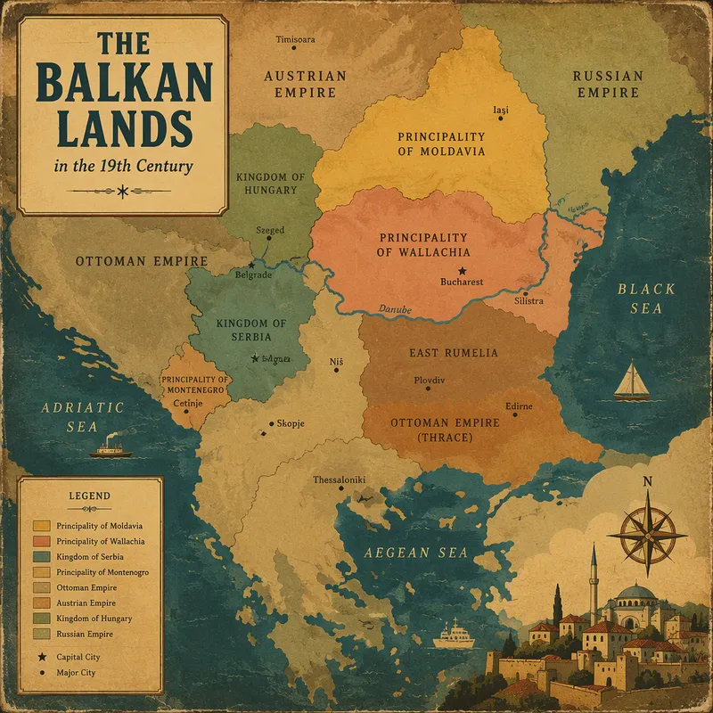 Vanha historiallinen kartta Balkanin alueesta