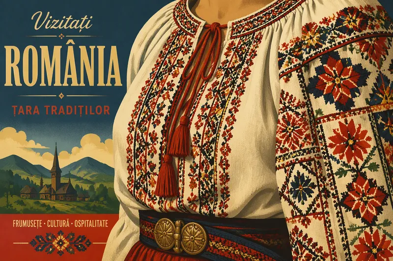 Perinteinen romanialainen kirjonta ja kansallispuvun yksityiskohtia