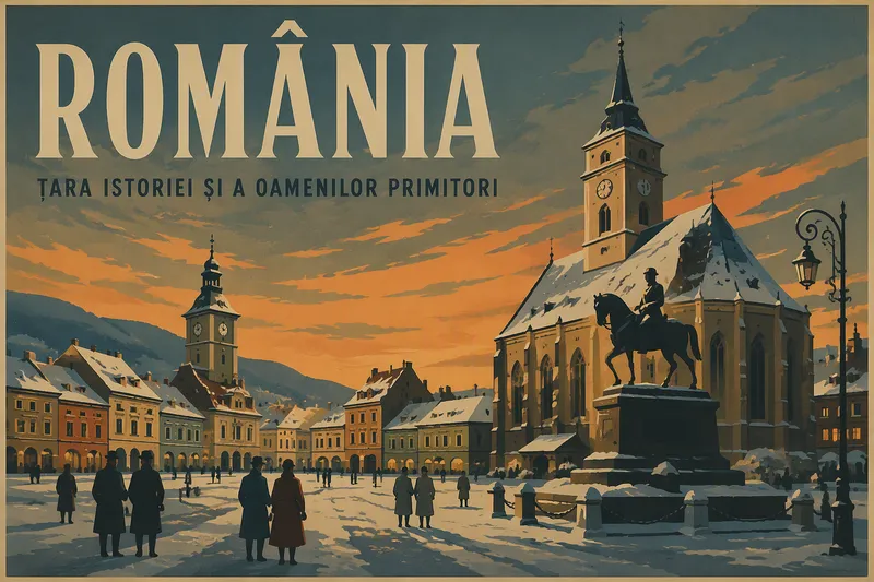 Historiallinen aukio Romaniassa talvisena iltana