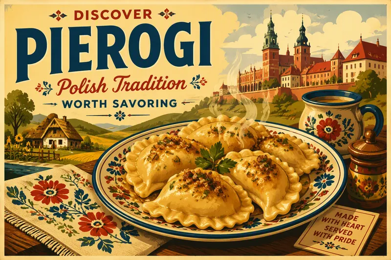 Perinteisiä puolalaisia pierogeja tarjoiltuna lautasella