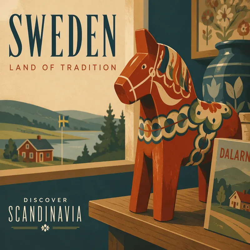 Perinteinen ruotsalainen puuhevonen koristeena Perinteinen ruotsalainen puuhevonen koristeena