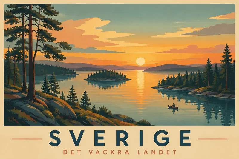 Ruotsin luonnonkaunis järvimaisema auringonlaskun aikaan Ruotsin luonnonkaunis järvimaisema auringonlaskun aikaan