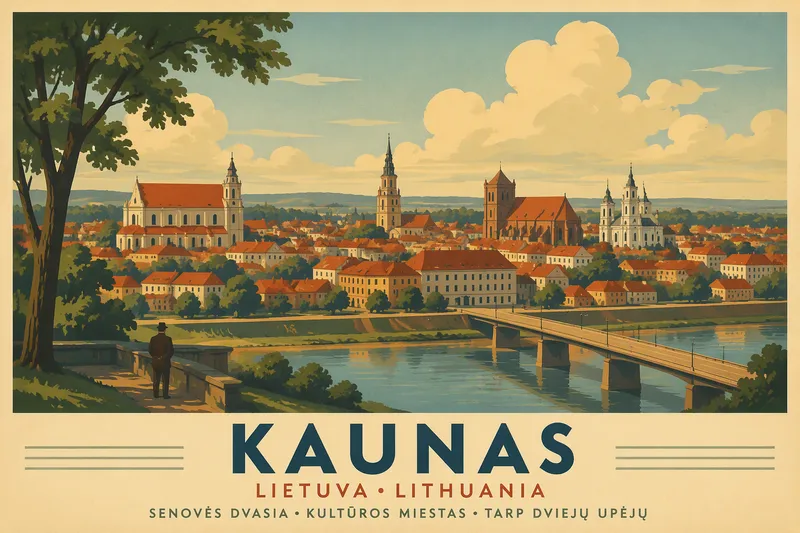 Kaunasin historiallinen keskusta ja kirkontorneja