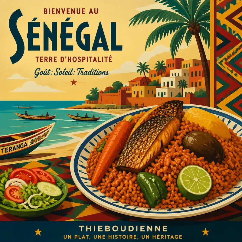 Perinteinen senegalilainen thieboudienne-annos lautasella Perinteinen senegalilainen thieboudienne-annos lautasella