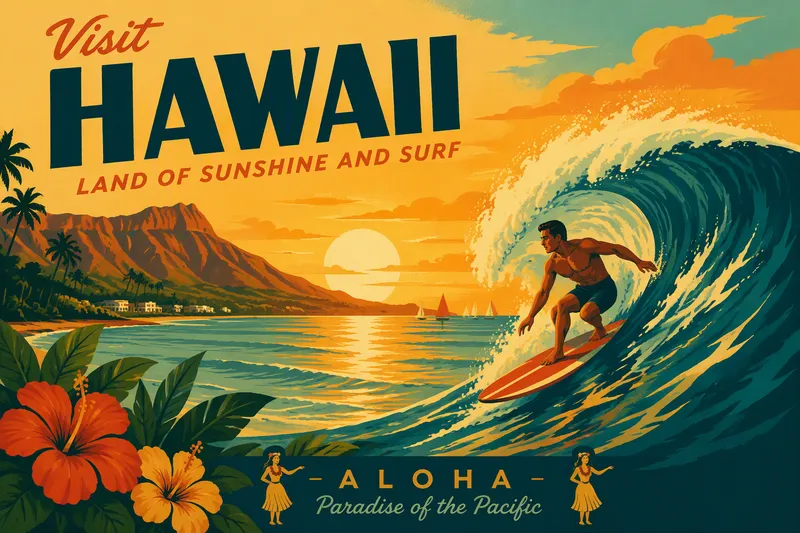 Surffaaja ratsastaa suurella aallolla auringonlaskun aikaan