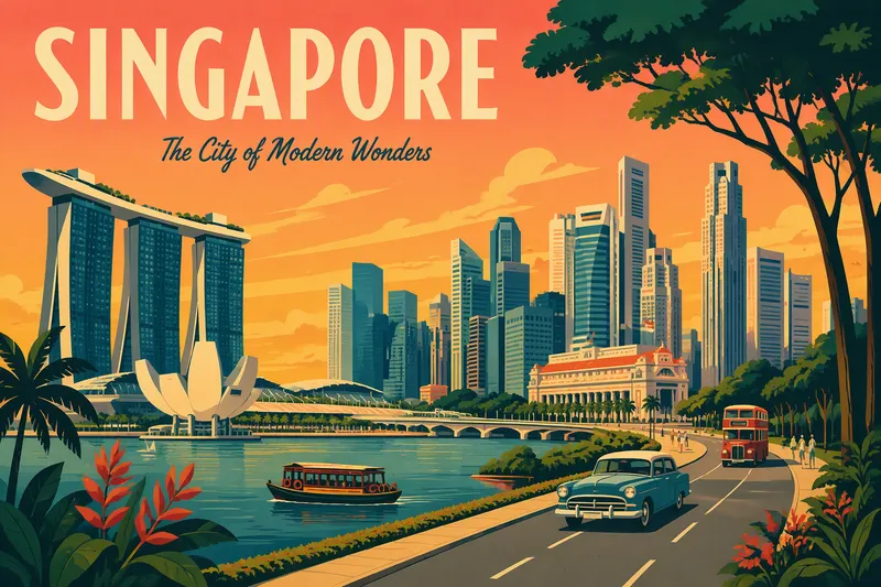 Singaporen moderni kaupunkimaisema iltahämärässä