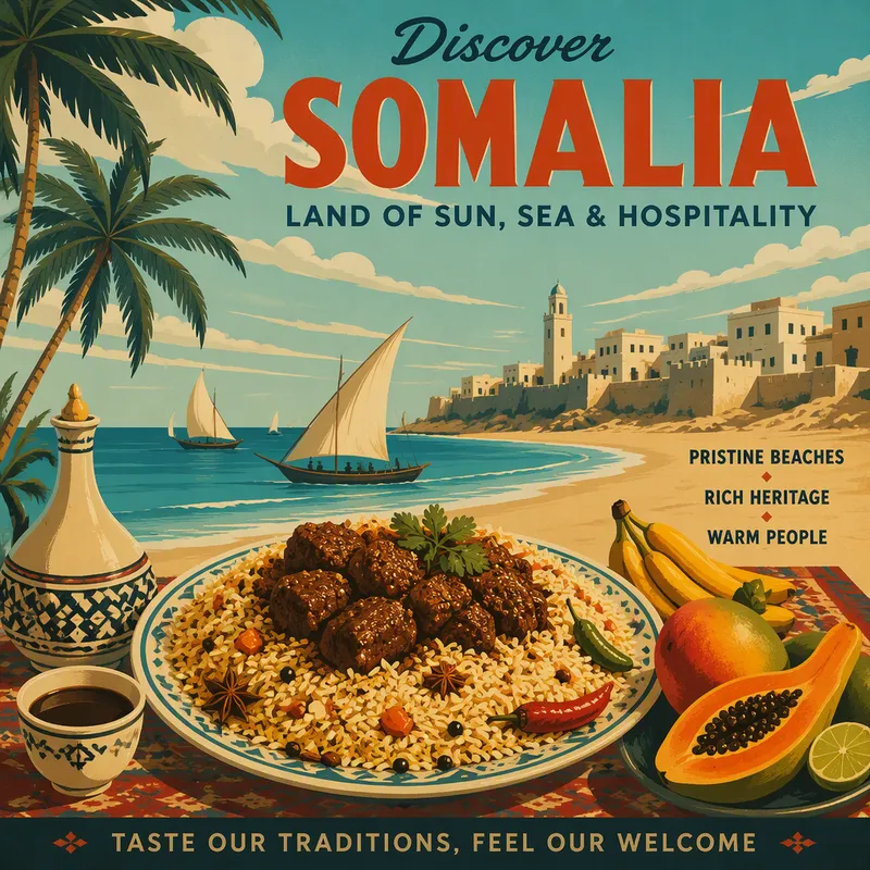 Perinteinen somalialainen ateria lautasella