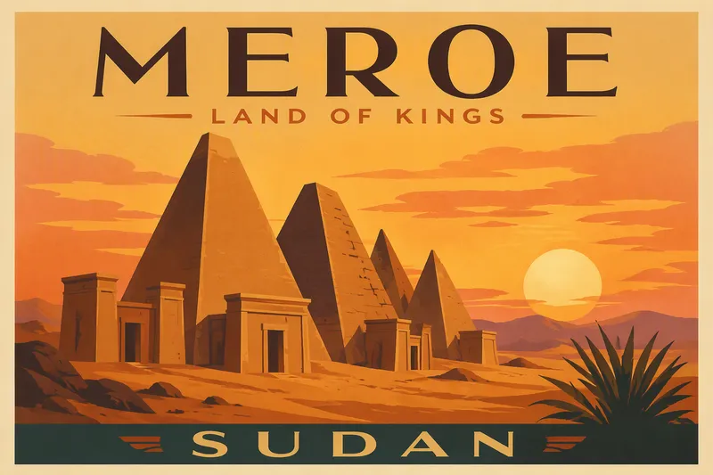 Meroën muinaiset pyramidit aavikolla auringonlaskun aikaan