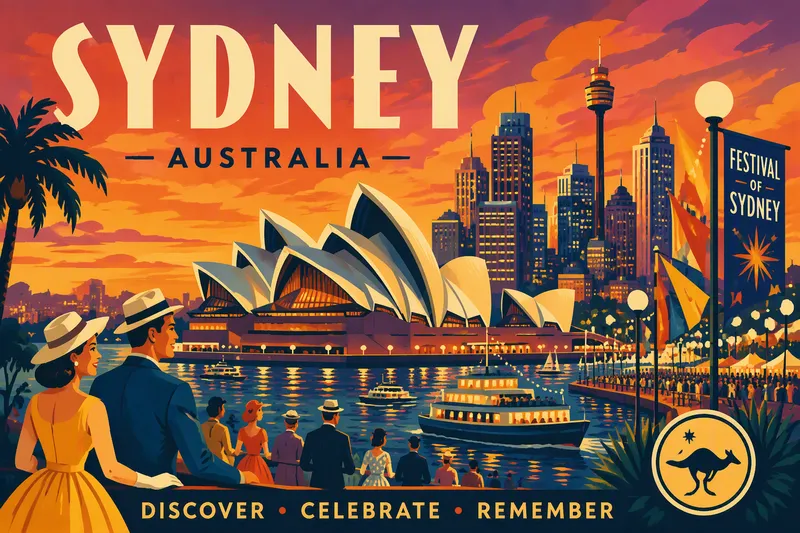 Sydney Opera House valaistuna illalla festivaalitunnelmissa