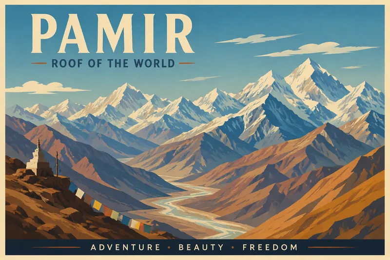 Pamir-vuoriston jylhät ja lumihuippuiset vuoristomaisemat Pamir-vuoriston jylhät ja lumihuippuiset vuoristomaisemat