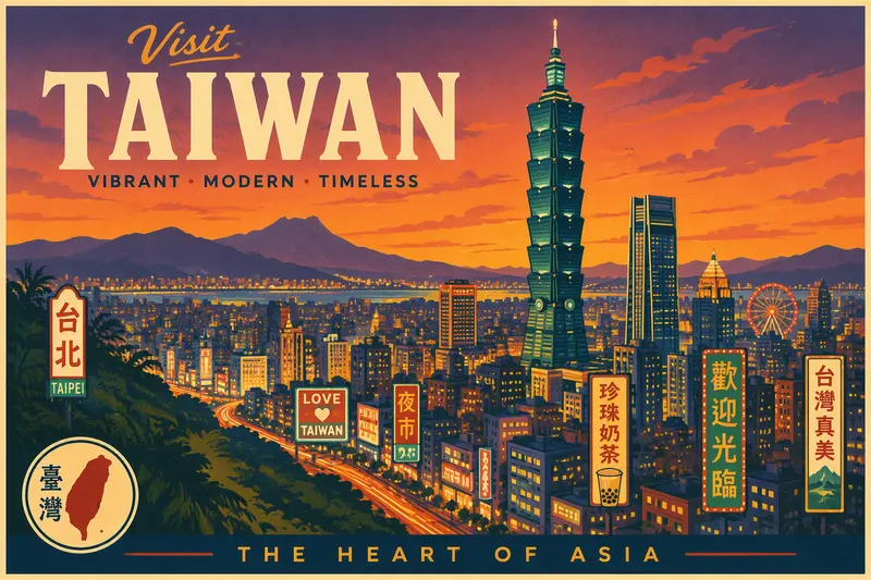 Taiwanin suurkaupungin valoisa siluetti hämärässä