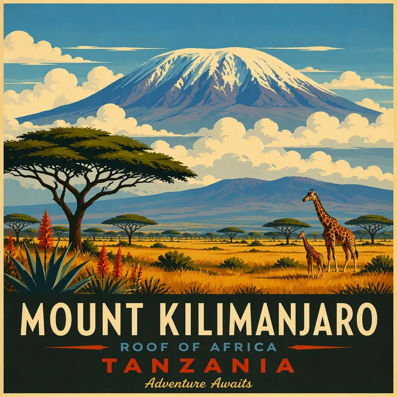 Kilimanjaro-vuoren huippu pilvien yläpuolella