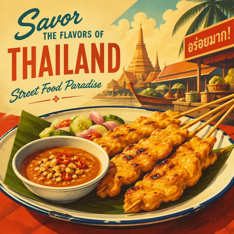 Perinteistä thaimaalaista katuruokaa tarjoiltuna