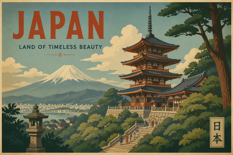 Perinteinen japanilainen pagodi ja vehreä temppelialue