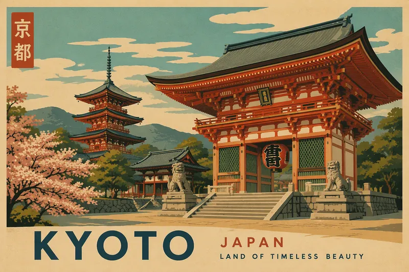 Perinteinen japanilainen temppelialue punaisine portteineen