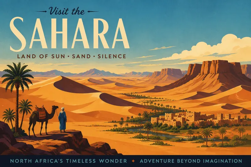 Laajat Saharan aavikon hiekkadyynit auringon alla