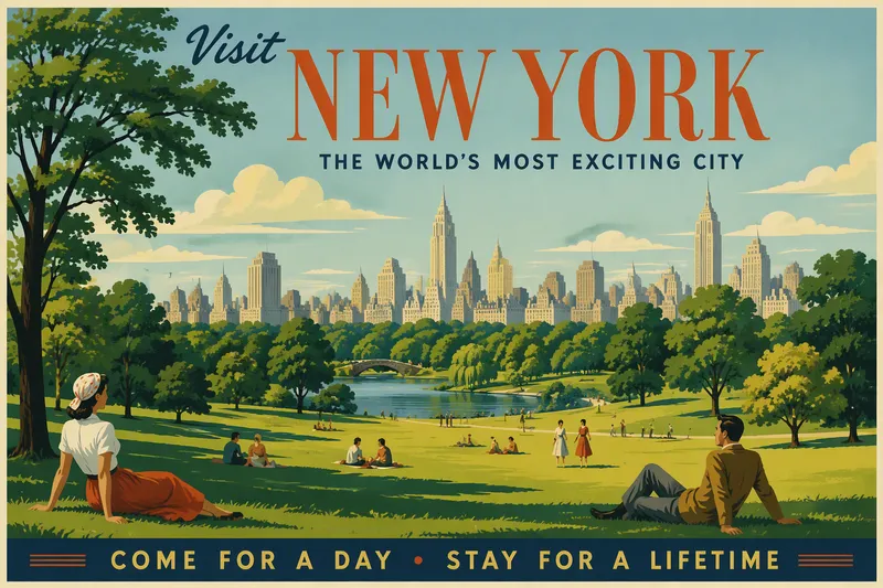 Laaja näkymä New Yorkin vehreään puistoon